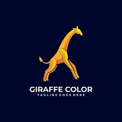 Vector Logo Illustration Giraffe Jump Gradient Colorful Style.