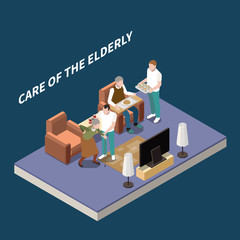 Care Of Elderly Isometric Composition