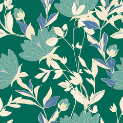 Flowers of pink lilies with leaves and petals on a red background seamless pattern.