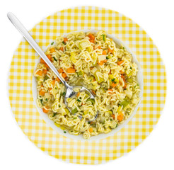 Alphabet Soup (selective focus) isolated on white background