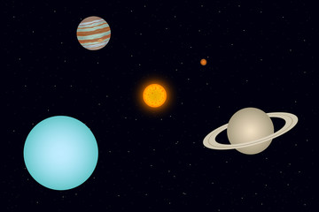 Fototapeta na wymiar View of Uranus, Jupiter and Saturn from outer space. Vector illustration.
