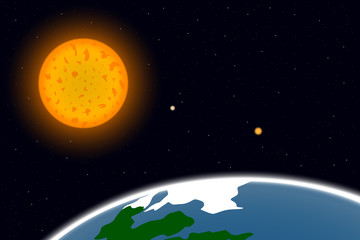 Fototapeta na wymiar View of Earth and Sun from outer space. Vector illustration.