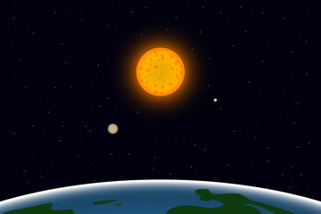 View of planet Earth and Sun from space. Vector illustration.