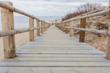City Carnikava, Latvia. Wooden stairs built on the sand by the Baltic Sea.