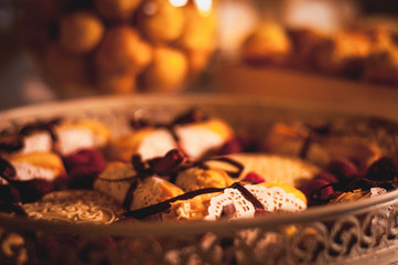 Candy bar. Table with sweets, candies, dessert