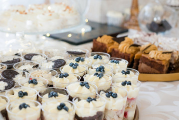 Candy bar. Table with sweets, candies, dessert