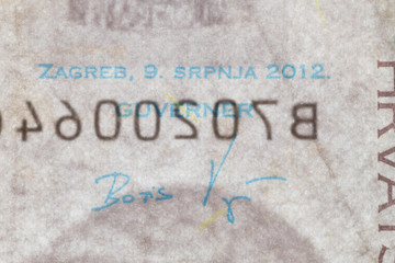 Sign of Boris Vujcic on 10 Croatian kuna (HRK) banknote.