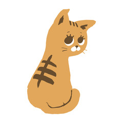 振り返ってこちらを見ている茶色の猫