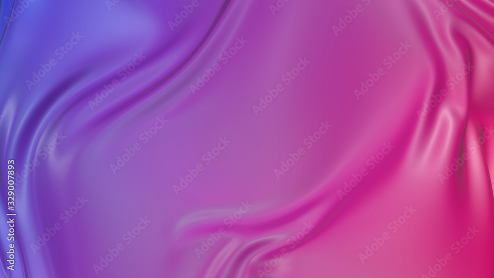 Poster 3d render beautiful folds of light silk with red blue gradient in full screen. beautiful clean fabri