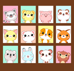 Obraz premium Collection of vertical banner, background, flyer with cute animals