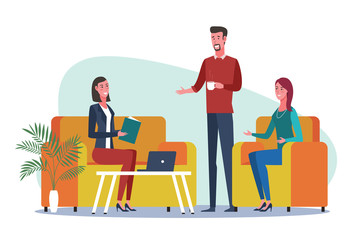 Office workers having conversation during coffee break