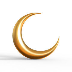3d Rendering of gold crescent moon isolated on white background, Ramadan kareem concept - 3d Illustration © Syifa5610