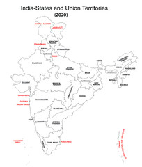 Fototapeta premium vector illustration of Indian states with union territories in India in 2019