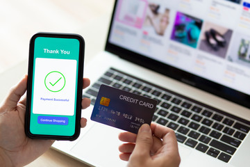 using smartphone and credit card online shopping