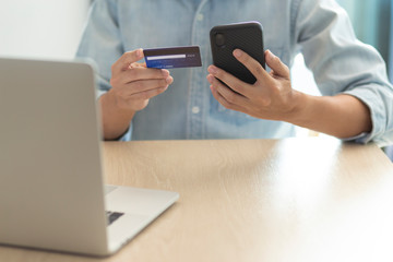 using smartphone and credit card online shopping