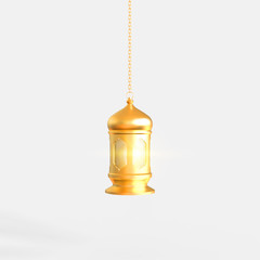 3d Rendering of gold lantern hanging isolated on white background, Ramadan kareem concept - 3d Illustration