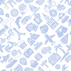 Summer vacations icons pattern. Tourism and travel seamless background. Seamless pattern vector illustration