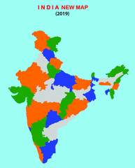 India state map vector illustration. States are fill with color in india map. India map