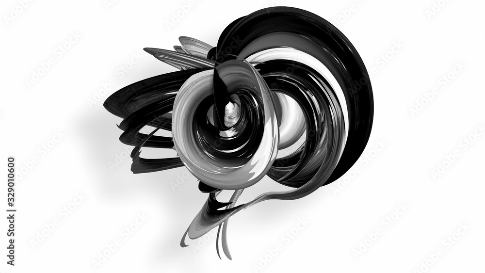 Aufkleber 3d render black and white ribbon curved and twisted in ring. interesting 3d abstract figure that shi