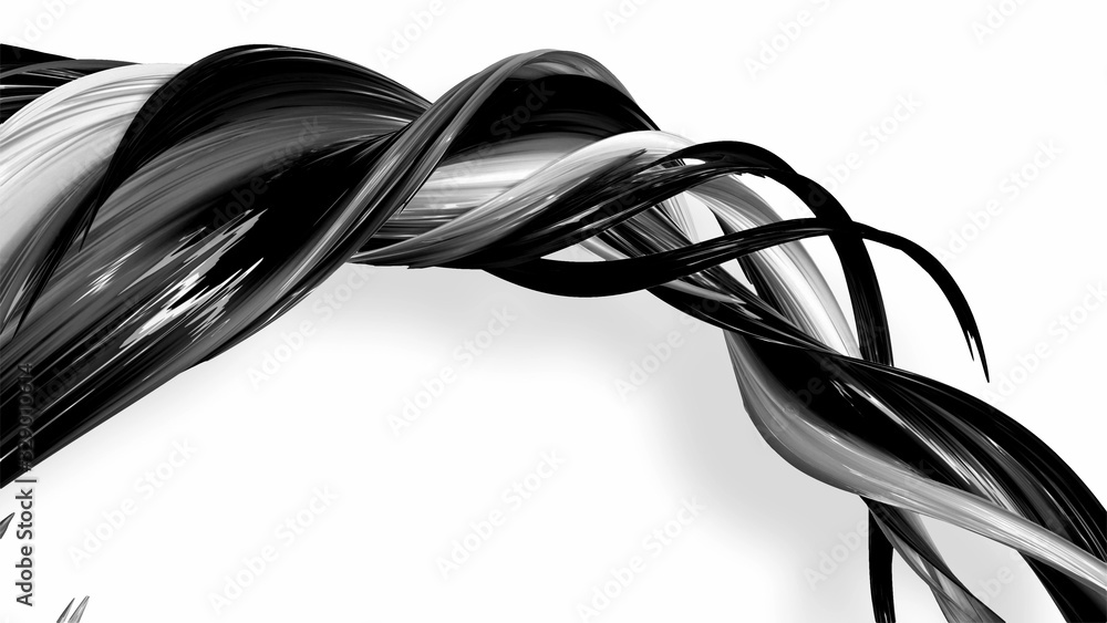 Poster 3d render black and white ribbon curved and twisted in ring. interesting 3d abstract figure that shi