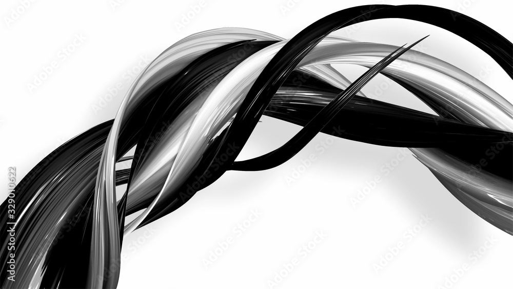Aufkleber 3d render black and white ribbon curved and twisted in ring. interesting 3d abstract figure that shi