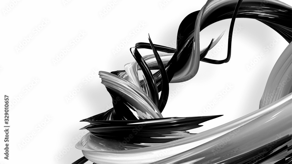 Poster 3d render black and white ribbon curved and twisted in ring. interesting 3d abstract figure that shi