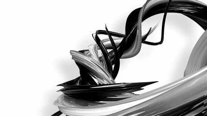 3d render black and white ribbon curved and twisted in ring. Interesting 3d abstract figure that shine like a striped candy or rolled plastic gift ribbon. beautiful lines on a white background.