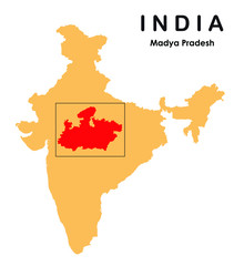 Madhya Pradesh in India map. Madhya Pradesh map vector illustration
