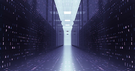 Server Racks In a Modern Data Center. Computer Racks All Around. Technology Related 4K Cg Render.