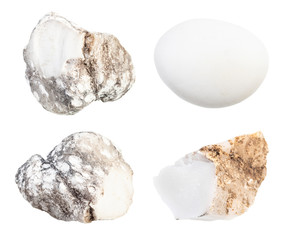 set of various Cacholong gemstones isolated