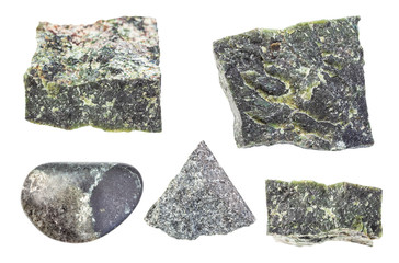 set of various Dunite (Olivinite) rock isolated