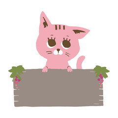 看板を持っているピンクの猫
