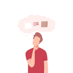 Man Trying to Make Decision, Plastic or Paper, Guy Thinking about Environmental Protection Flat Vector Illustration