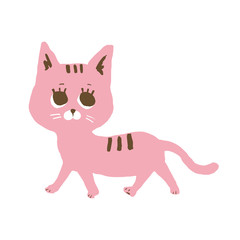 こちらを見ながら歩いているピンクの猫