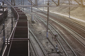 Fototapeta premium Railway truck parked at the station. the view from the top