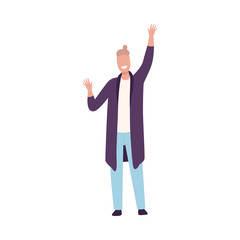 Smiling Man Standing with Raising Hands, Faceless Male Character Dancing at Party, Having Fun or Celebrating Success Flat Vector Illustration
