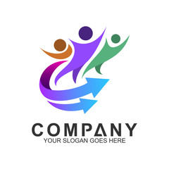 People with arrow logo design template. Success People icon. Consulting Logo. Corporate Management, data and graph symbol.
