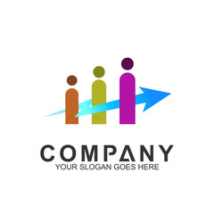 People with arrow logo design template. Success People icon. Consulting Logo. Corporate Management, data and graph symbol.