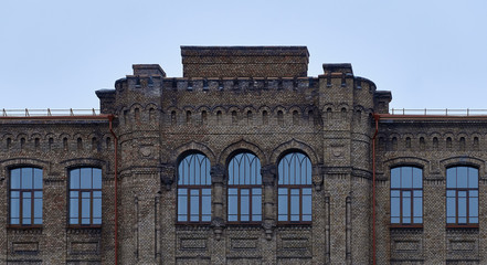 Fototapeta na wymiar blue windows background of old style building