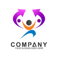 People with arrow logo design template. Success People icon. Consulting Logo. Corporate Management, data and graph symbol.