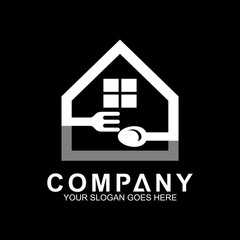 house with spoon fork logo, food and cooking vector, restaurant logo, home kitchen