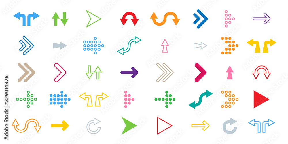 Poster arrows colorful icons. arrow. arrow icons, isolated on white background. cursors different color in 