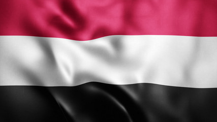 3d Rendered Realistic fabric Shiny Silky waving flag of Yemen 8K Illustration Flag Background Yemen National Fla
