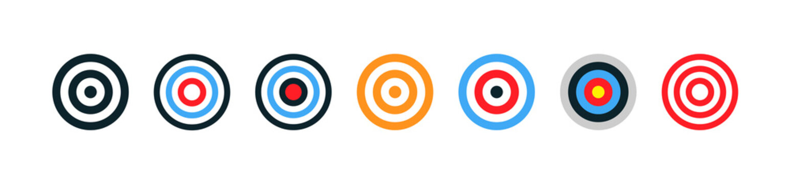 Target collection. Target vector icons, isolated on white background. Targets different shapes and color. Archery target business concept. Vector illustration