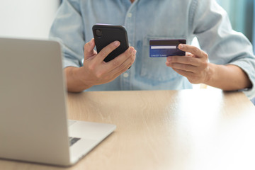 using smartphone and credit card online shopping