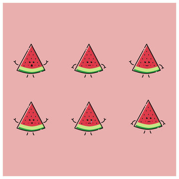 cute watermelon character set