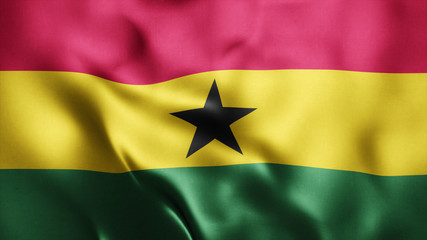 3d Rendered Realistic fabric Shiny Silky waving flag of Ghana 8K Illustration Flag Background Ghana National Flag