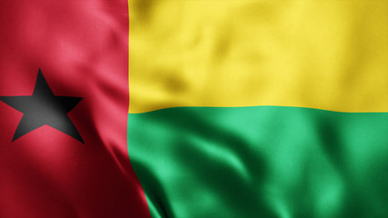 3d Rendered Realistic fabric Shiny Silky waving flag of Guinea Bissau 8K Illustration Flag Background Guinea Bissau National Fla