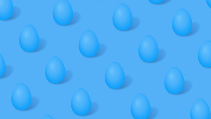 Modern minimalistic pattern style. Easter layout with blue eggs on a minimal solid background. The concept of spring holidays. 3D render.