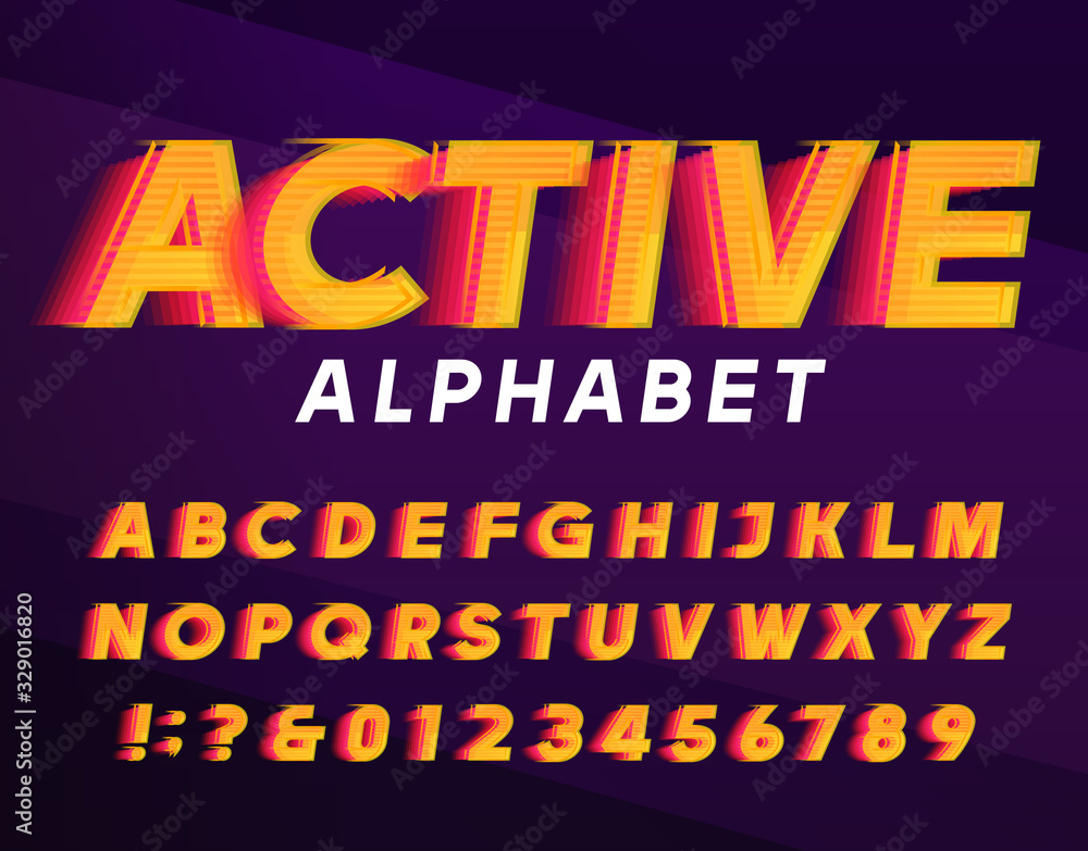 Fototapete active alphabet font. fast speed effect dynamic letters and numbers. stock vector typescript for you